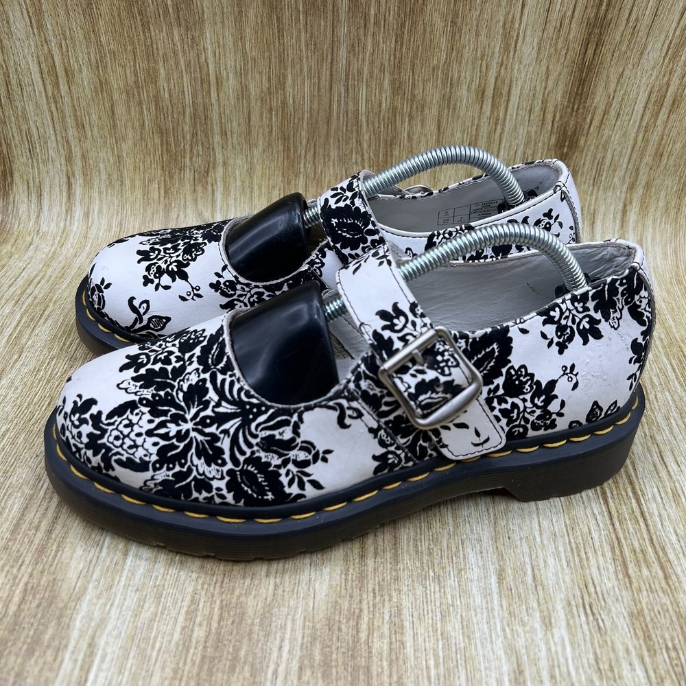 Dr. Martens Mary Jane 5026 Women's Size 7 Black White Floral Y2K Leather Shoes - Picture 3 of 10